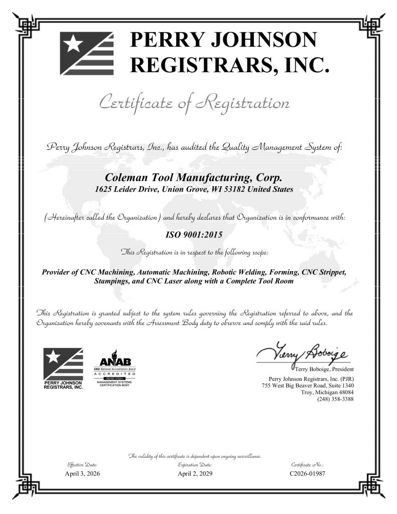 ISO CERT Coleman Tool EXP 4 2 29 ISO CERT Coleman Tool EXP 4 2 29